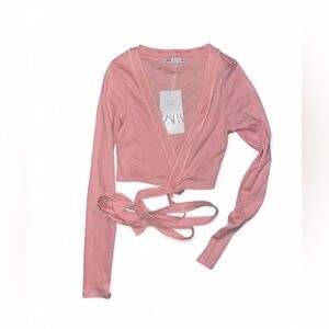 Zara pink long sleeve wrap top Size S. Brand new with tags